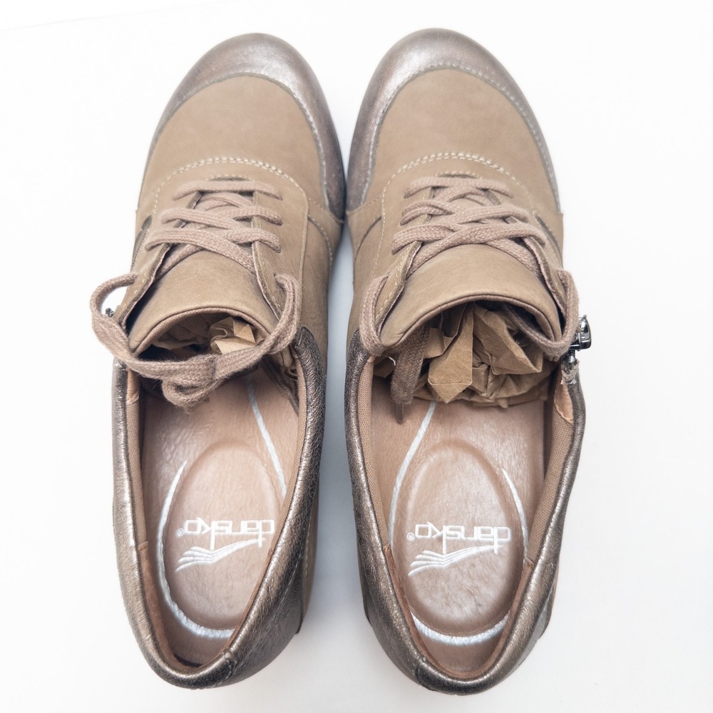 Dansko Taupe Metallic Wedge Sneakers - Picture 3 of 13